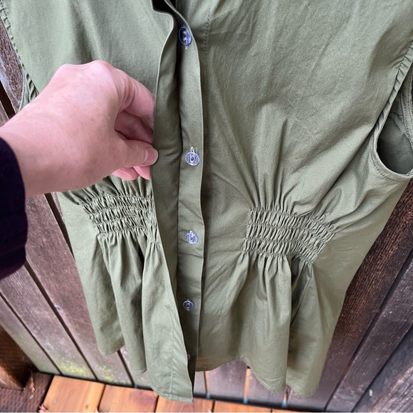 Noble 31 Sleeveless Cotton Blend Button Down Top in Khaki Olive Sz S - Picture 5 of 13